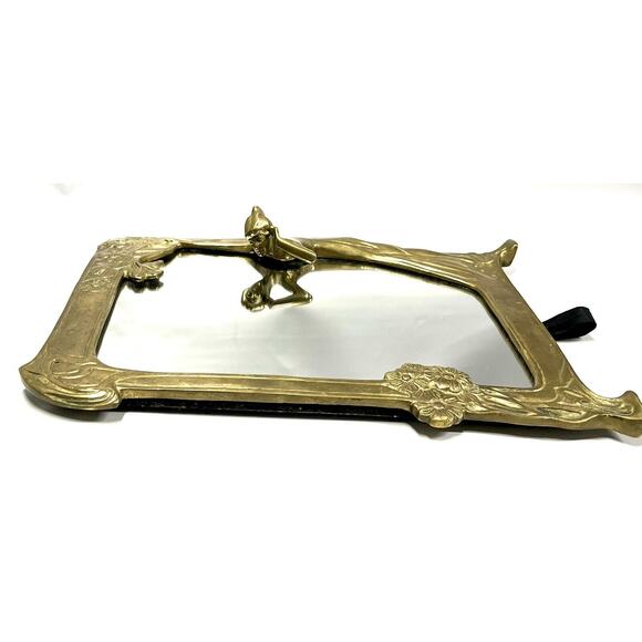 Solid Brass Art Nouveau Vanity Mirror 3D Lady In Gown Dresser Table Decor Vtg - Picture 11 of 12